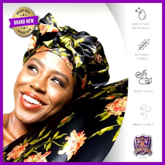 100% Mulberry Silk Hair Bonnet Reversible Sleep Cap with Ties main image 5
